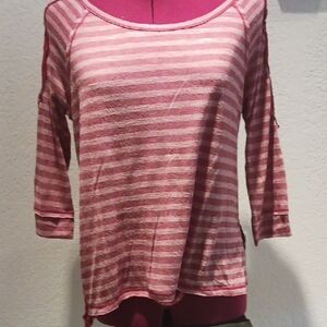 Eyeshadow Pink and White Long Sleeve Blouse